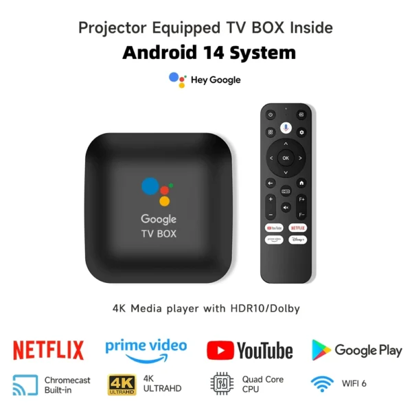 Mais novo【Android 14 Google System】 Projetor 4K Beamer Projetores de licença oficial Netflix 5G WiFi Vídeo vídeo Smart Home Theater - Imagem 2