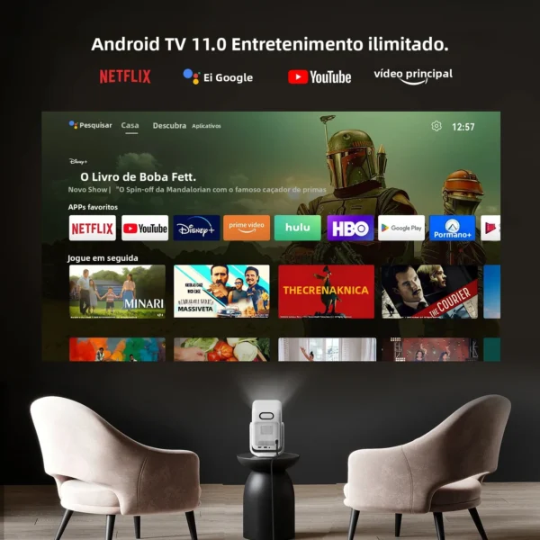 Projetor Wanbo T2 Ultra Andorid TV11.0 1080P com suporte para projetor 4K 500Ansi 120 ° Projetor inteligente com feixe doméstico portátil giratório - Imagem 2