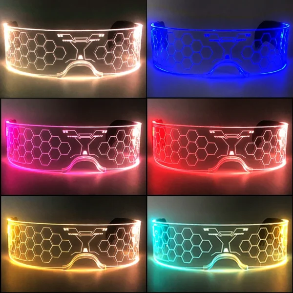 Acrílico led luminoso óculos de festa brilho neon light up visor óculos dj bar festa eyewear para o dia das bruxas natal - Imagem 4