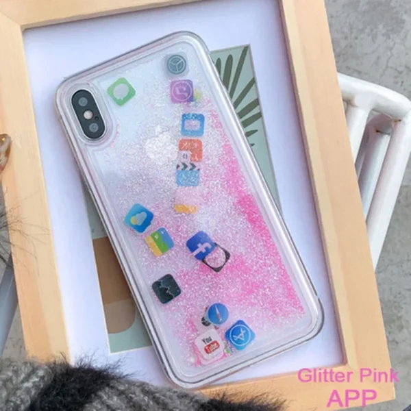 Capa com ícones de aplicativos fofos de areia movediça dinâmica para iPhone 16 15 13 12 11 Pro Max capa líquida para iPhone 14 7 8 Plus X XR XS - Imagem 10