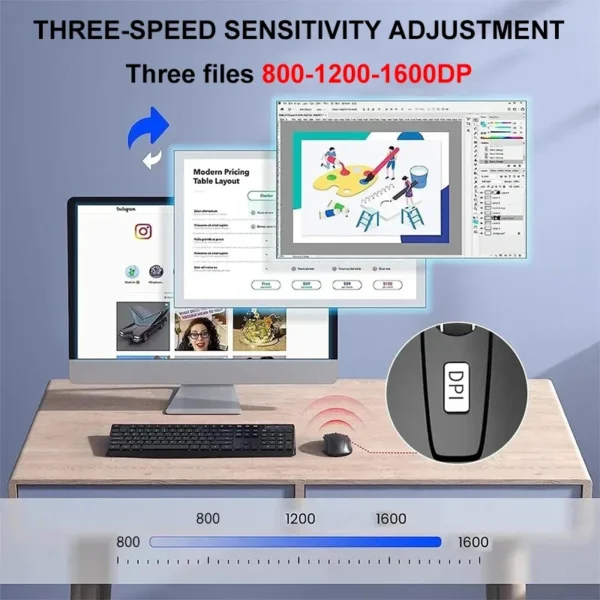 Mouse Gamer Sem Fio 2.4G - 3 Níveis DPI (800/1200/1600), Recarregável e Ergonômico - Imagem 4