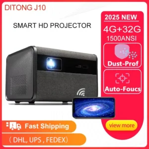 Ditong 2025 novo projetor j10 nativo 1080p autofoco 4k hd vídeo ao ar livre telefone móvel android casa inteligente projetor led