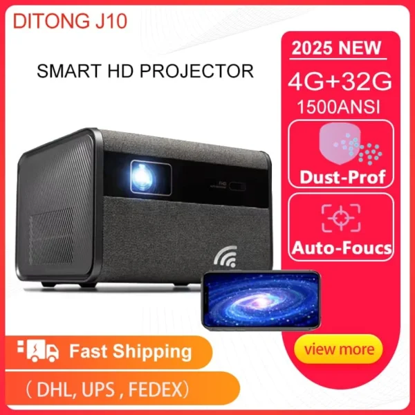 Ditong 2025 novo projetor j10 nativo 1080p autofoco 4k hd vídeo ao ar livre telefone móvel android casa inteligente projetor led