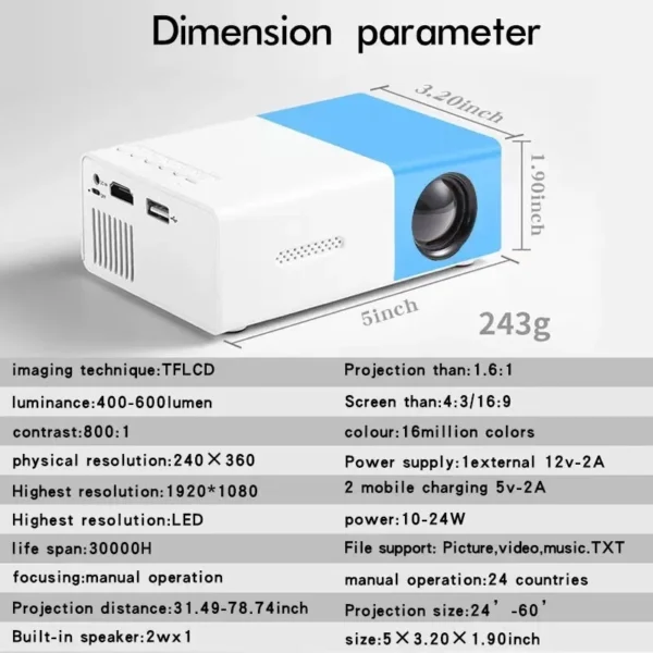 YG300 mini projetor portátil plug-in telefone, plugue USB, home theater LED, adequado para ambientes externos, entretenimento doméstico projetor hy300 - Imagem 3