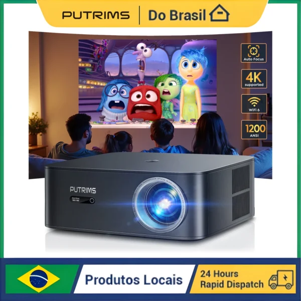 PUTRIMS K12 Projetor FHD 1080P Projetor Bluetooth WiFi Netflix Oficialmente e AI Auto Focus 1500 ANSI 30000 lumens Auto-foco 4K Suporte