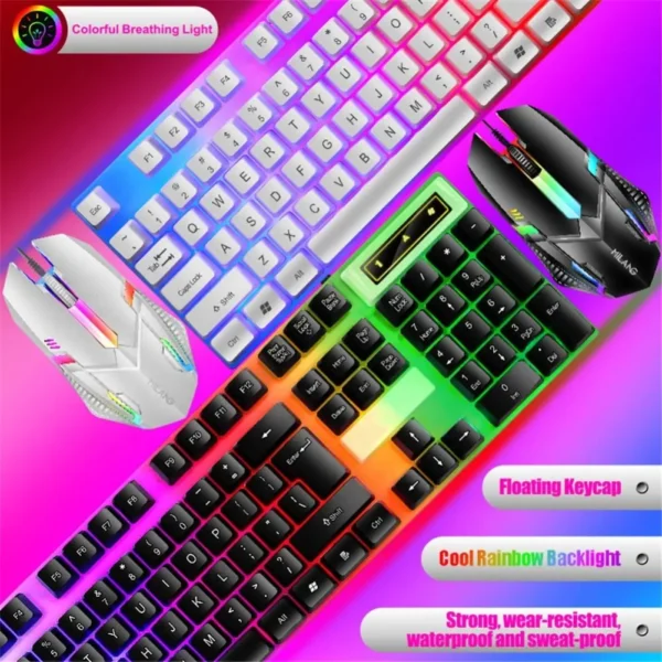 Teclado e mouse com fio retroiluminado arco-íris, teclado flutuante forte, resistente ao desgaste e sensação confortável para escritório de negócios - Imagem 3