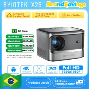 BYINTEK X25 Projetor Full HD 1080P 4K Vídeo 900Ansi Foco Automático WiFi Inteligente Android 9.0 LCD LED Projetores de Vídeo Home Theater