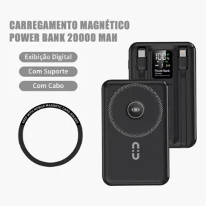 Power Bank portátil Carregamento sem fio 20000mAh Carregamento rápido Powerbank Exibição Digital Cabo duplo Com Suporte