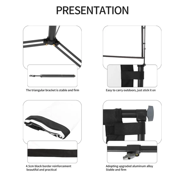 150 Polegada 4:3 portátil dobrável tela de filme hd vinco-resistente indoor ao ar livre tela do projetor para home theater escritório eletrônica - Imagem 3