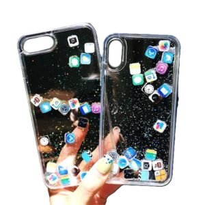 Dynamic Quicksand Cover for iPhone 16 15 13 12 11 Pro Max Liquid Phone Shell for iPhone 14 7 8 Plus X XR XS Cute Apps Icon Case