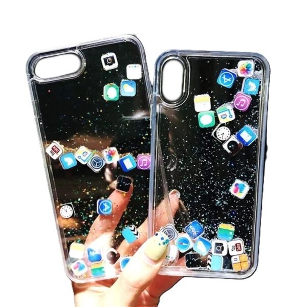 Dynamic Quicksand Cover for iPhone 16 15 13 12 11 Pro Max Liquid Phone Shell for iPhone 14 7 8 Plus X XR XS Cute Apps Icon Case