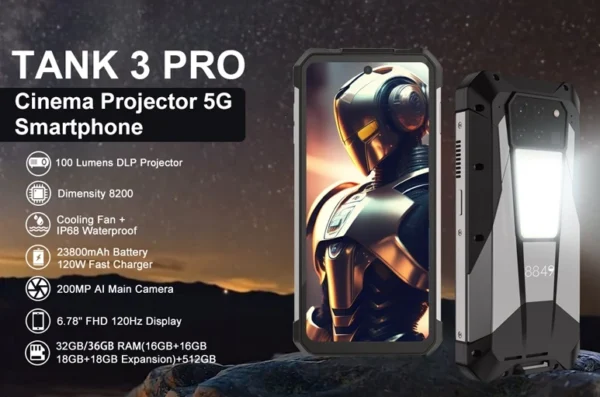 Telemóveis Smartphone 5G robusto, 8849 Tank 3 Pro, 6,79 "FHD + 120Hz, Projetor 100 Lumens, 32GB, 36GB + 512GB, 23800mAh, 120W - Imagem 2