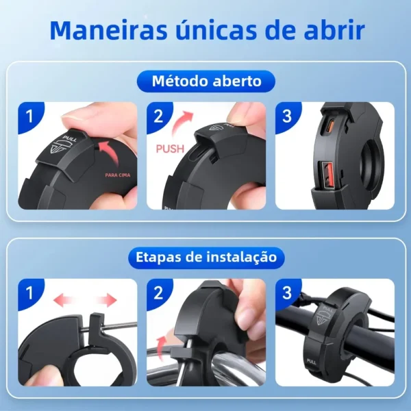 Carregador universal para moto usb 48w qc3.0 pd adaptador de alimentação à prova d'água água guiador montado suporte câmera carregador telefone - Imagem 5