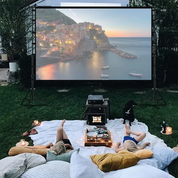 Tela do projetor VEIDADZ com suporte branco sem rugas 160 ° Ângulo de visão 60-150 polegadas tela dupla face home theater ao ar livre - Imagem 6