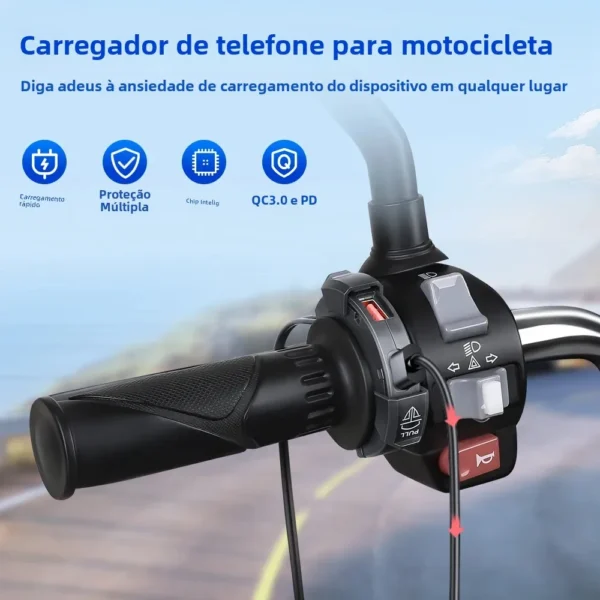 Carregador universal para moto usb 48w qc3.0 pd adaptador de alimentação à prova d'água água guiador montado suporte câmera carregador telefone - Imagem 3