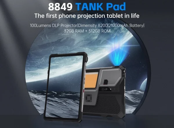 8849 TANK Pad 5G Tablet robusto Dimensidade 8200 120Hz 10,95 polegadas 100 lúmens Projetor DLP 121000mAh Bateria 16GB + 512GB 66W Mesa - Imagem 2