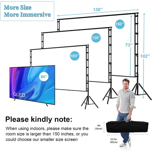 Tela do projetor VEIDADZ com suporte branco sem rugas 160 ° Ângulo de visão 60-150 polegadas tela dupla face home theater ao ar livre - Imagem 3