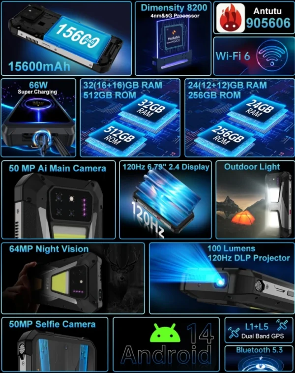 8849 Tank 3S, tamanho CPU 8200 120 Hz 6,79 polegadas, projetor global 5G, luzes LED externas, smartphone, 16 GB de RAM, 512 GB de ROM - Imagem 4