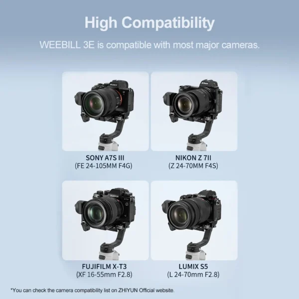 ZHIYUN CINEPEER WEEBILL 3E Estabilizador de câmera de 3 eixos Gimbal Câmeras de controle Blutooth sem fio Gimbal para câmeras DSLR sem espelho - Imagem 5