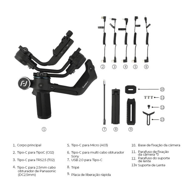 SCORP-C-Handheld Gimbal com Tripé Pole, Estabilizador de 3 Eixos, Punho para Câmera DSLR, Sony, Canon, AK2000C, AK2000S Atualização - Imagem 6